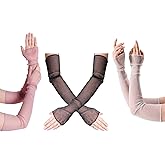 Jmkcoz 3 Pairs Women's Long Ultra-thin Lace Gloves UV Protection Cooling Arms Sleeves Fingerless Mesh Gloves for Sport Party