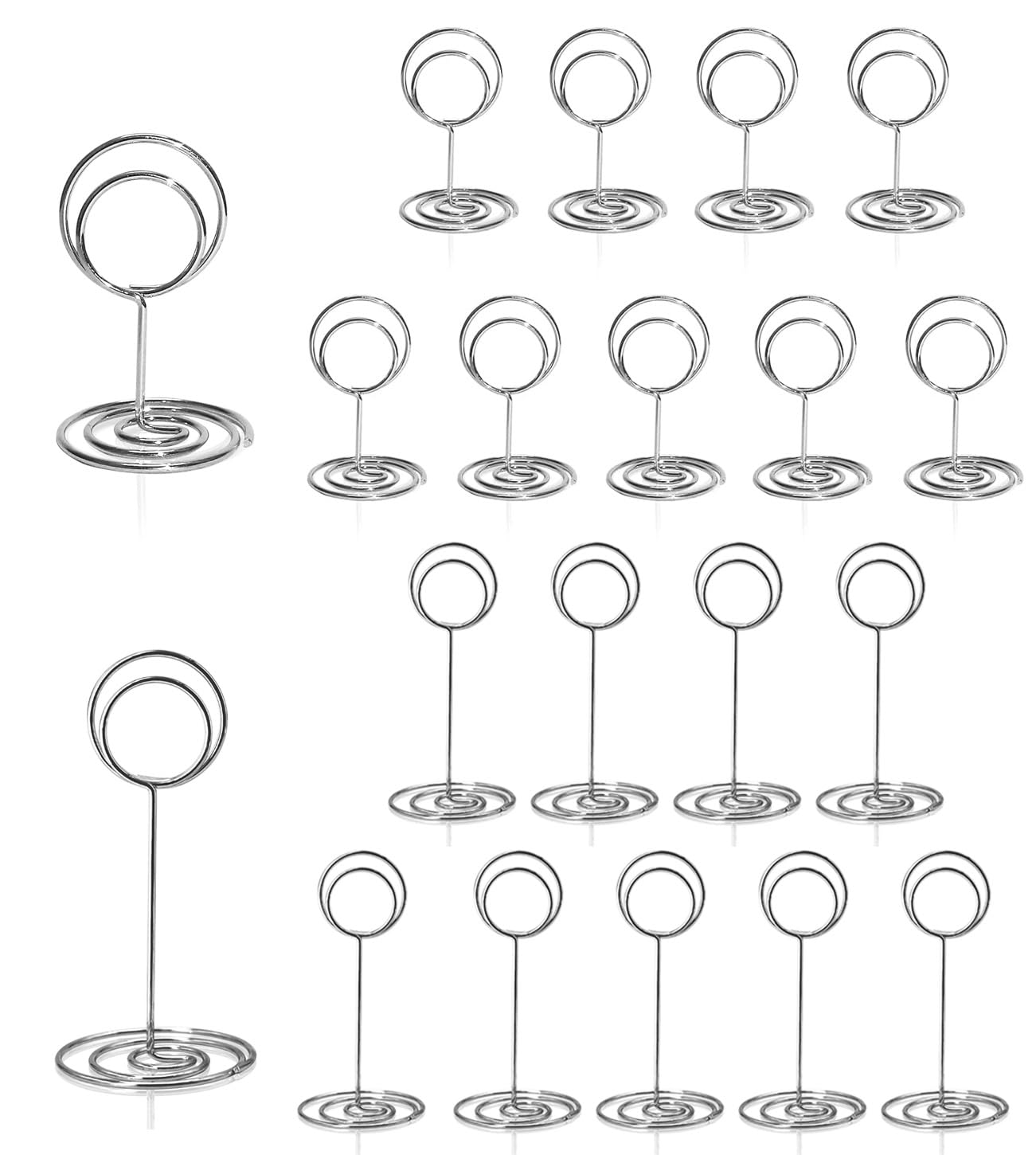 TRUEIN 20 Pcs Table Number Holders, 3.35 inch/2.0 inch Place Card Holders, Reusable Silver Photo Holders for Tables, Tabletop Photo Holder Table Number Stands for Wedding Party Home Office Decorations