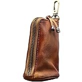LFWATAXY Medieval Leather Zipper Coin Pouch, Genuine Cowhide Handcrafted Coin Organizer Change Holder Keychain Coin Purse for Men & Women (Brown)