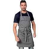 Under NY Sky Chef Apron – Professional Gray Twill – Cotton Straps - Smart Pockets - Adjustable for Men and Women – Pro Chef, Cook, Kitchen, Baker, Barista, Bartender, Server Aprons