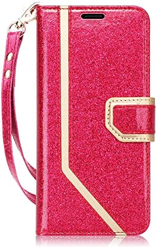 FYY Case for Galaxy S8 Plus, [RFID Blocking wallet] [Makeup Mirror] Premium PU Leather Wallet Case with Cosmetic Mirror and Hand Strap for Samsung Galaxy S8 Plus Magenta+Gold