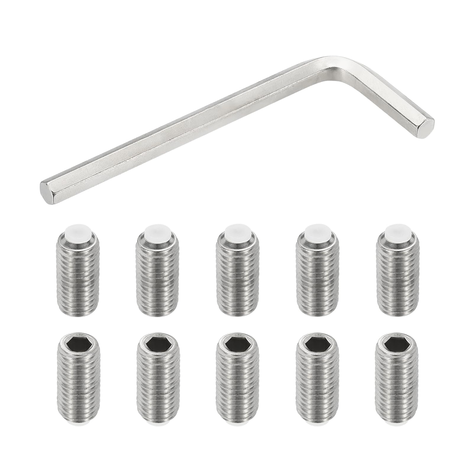 PATIKIL M12x25mm NyLon Tip Grub Screw, 10pcs 304 StainLess SteeL Metric Hex Socket Head Cup Point BoLt Anti SLip InternaL Hex Drive Hardware with l Key Wrench — image 1