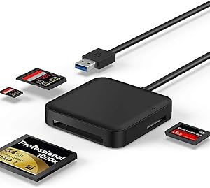 SD Card Reader, 4 in 1 Portable Card Reader USB 3.0 for CF/MS/SD/SDXC/SDHC/Micro SD/Micro SDHC/UHS-I Camera Memory Card Adapter(5Gbps), USB SD Card Reader for Computer/Mac, with 13in USB Cable