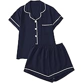 SHENHE Women's Button Down Pajama Set 2 Piece Short Sleeve Top and Shorts Summer Pjs Loungewear