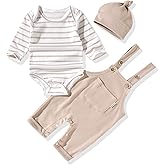 Unutiylo Baby Boy Outfits Long Sleeve Romper Suspenders Overall Pants Set Fall Winter Clothes With Hat