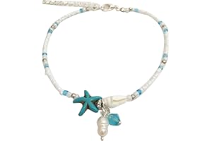 ink2055 Fashion Starfish Shell Conch Stone Beaded Women Bracelet Anklet Beach Jewelry,Ankle Bracelets for Women Teen Girls Beach Jewelry Gifts