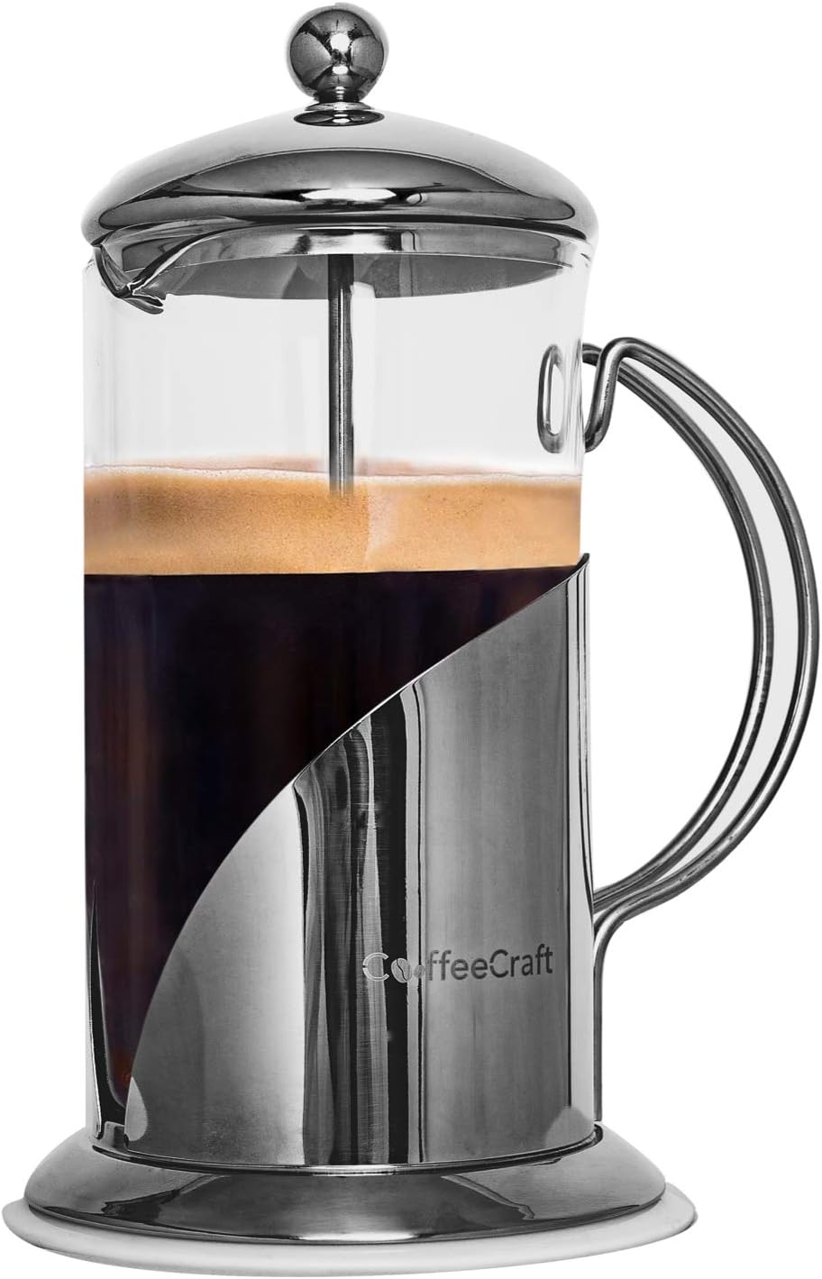 CoffeeCraft French Press Coffee Maker. Beautiful and Elegant French Press with Easily Removable Glass for Better Cleaning and Double Filter to Remove Grounds in Your Coffee. Serves 1-4 Cups.