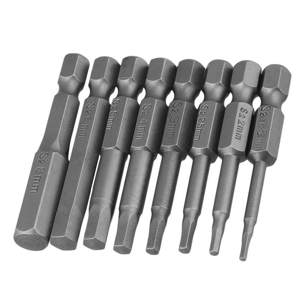 Mesee 8 Pieces S2 Steel Magnetic Hexagon Screwdriver Bits Set, H1.5-H8 Hex Head Allen Wrench Drill Bit with 1/4 inch Hex Shank, 50mm Length