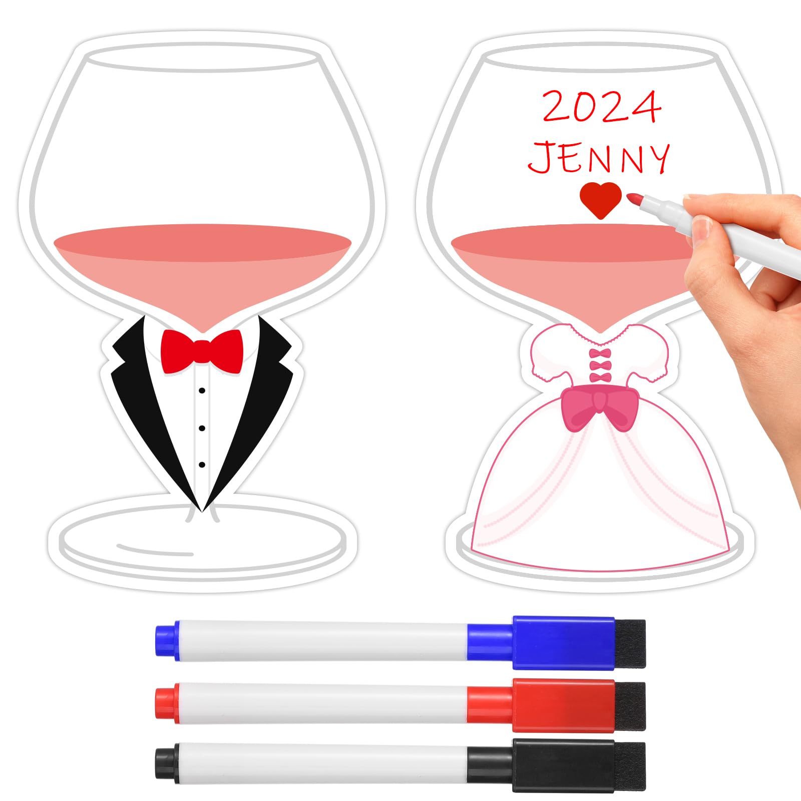 2pcs Drink Magnets for Cruise Door, Cruise Door Magnets with 3 Dry Erase Markers Wedding Dress Suit Fridge Magnets Champagne Wine Glass Magnets Cocktail Magnets for Cruise Door