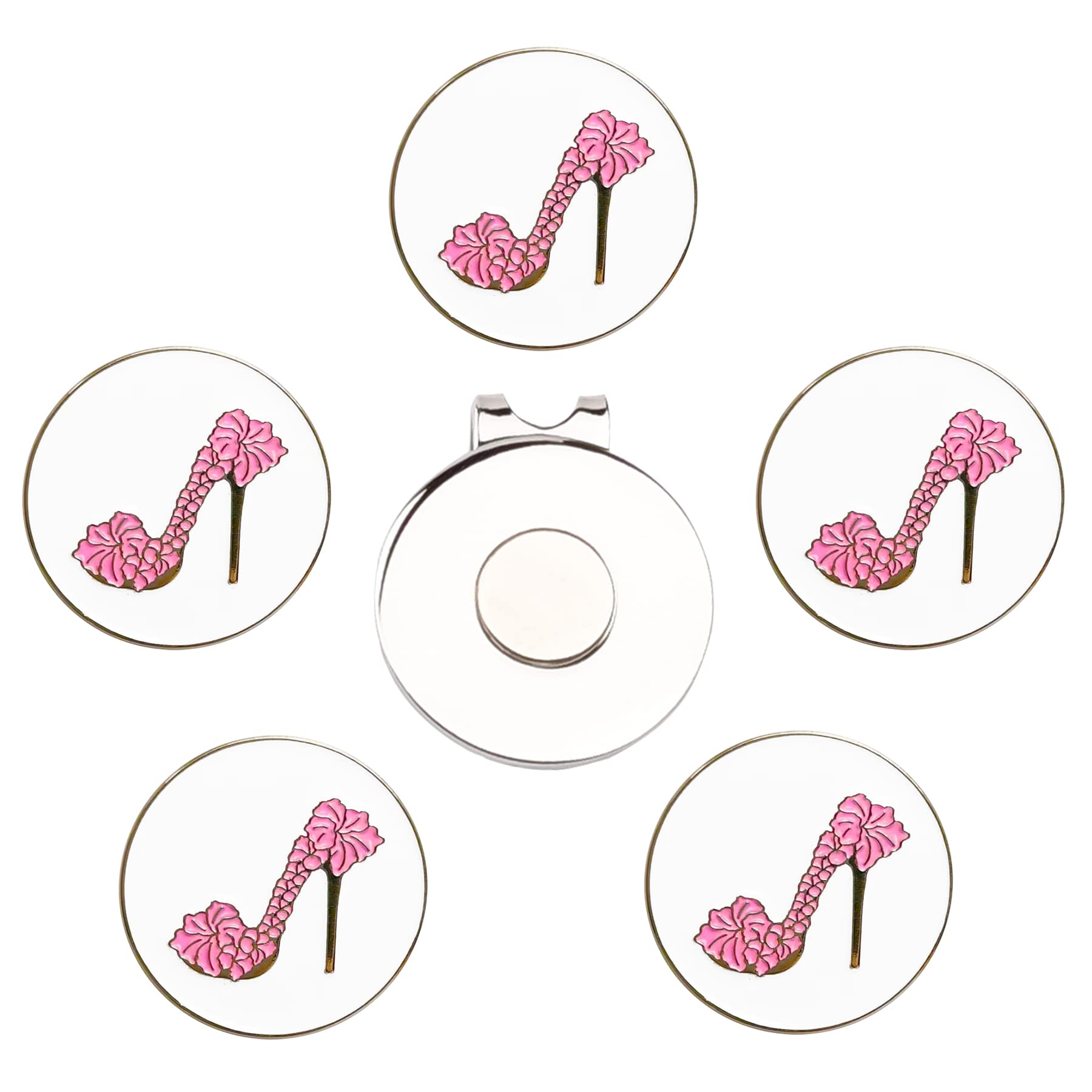 Eshan Golf Ball Markers Magnetic Hat Clips Set Golf Bag Accessories Gift for Men Women Golfer Fan (5 Ball Markers & 1 Hat Clip) (High Heel)
