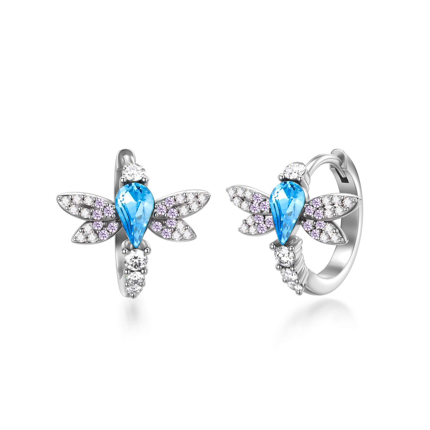 AOBOCO Sterling Silver Dragonfly Hoop Earrings, Dragonfly Jewellery Birthday Gifts for Women Girls Daughter
