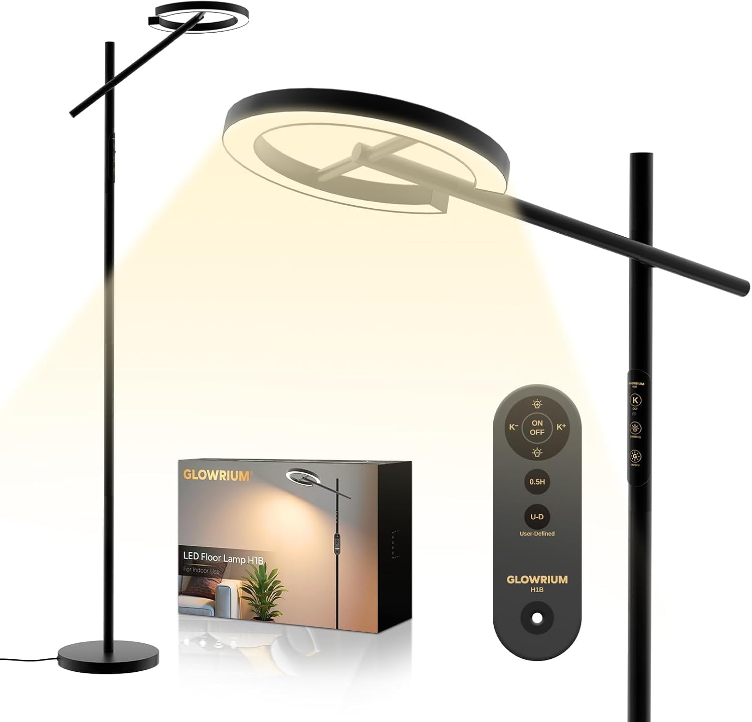 Photo 1 of GLOWRIUM Therapy Light Floor lamp 12000 Lux, Happy Therapy lamp Stepless Dimmable 2700-6500K, LED UV-Free Happy lamp, Sunlight lamp Modern Bright Floor Lamp for Living Room Bedroom Office (H1B)
