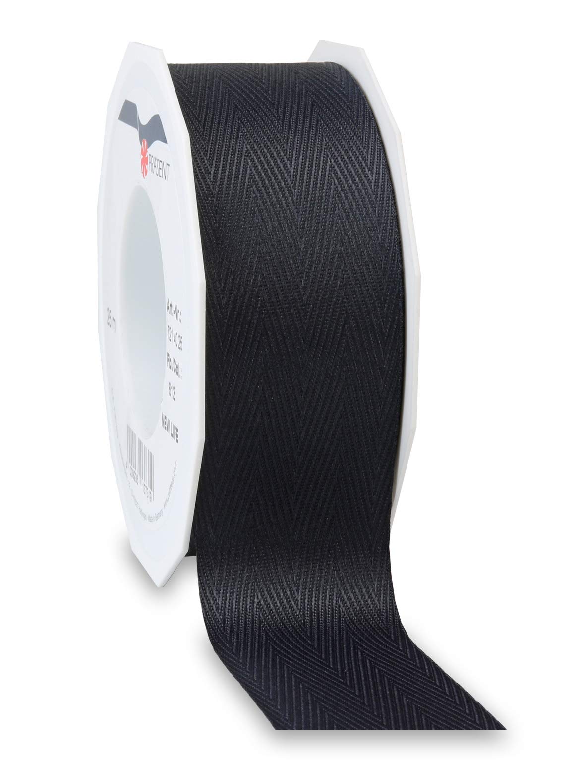 Präsent - New Life 100% Recycled Ribbon Black 40 mm Width, 25 m Length
