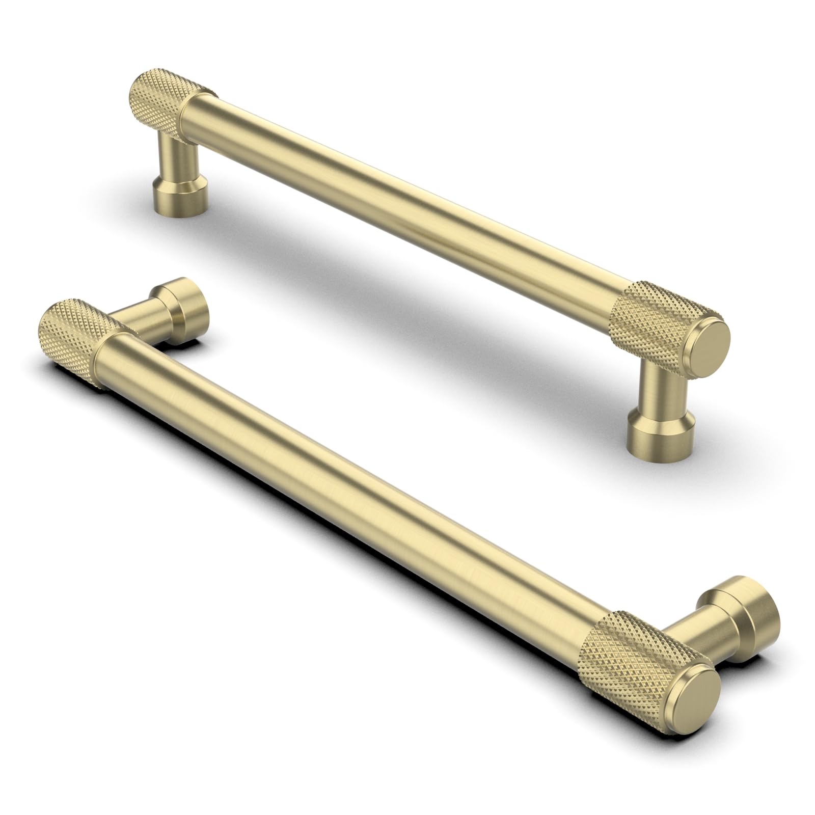 FurniWare Pack of 10 Knurled Cabinet Handles - Brass Drawer Handles for Kitchen Cabinets - 160 mm, Hole Spacing