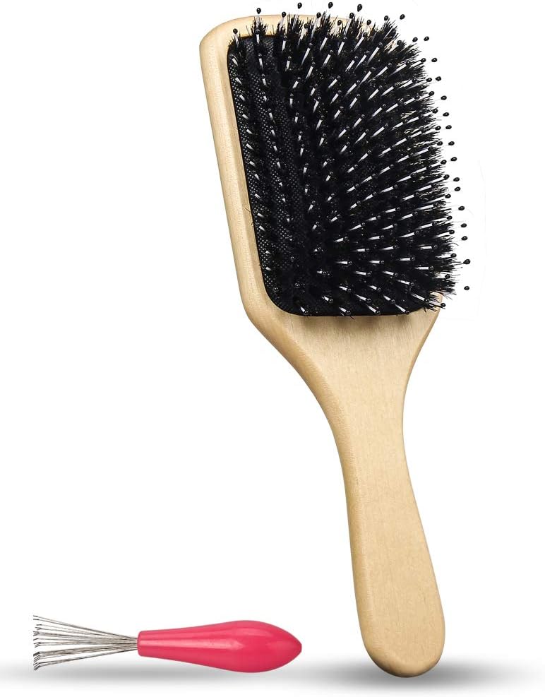 Hairbrush Boar Bristle Hair Brush Natural Wooden larger Handle Airbag massage comb for men women and kids-Avoid Tangles-best Hairbrush style for long,Thick,Curly,Wavy,Dry and Damaged Hair