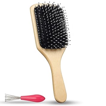 Hairbrush Boar Bristle Hair Brush Natural Wooden Larger Handle