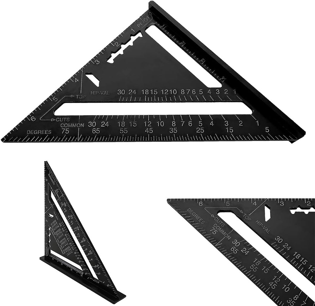 7 Inch Square Triangle Ruler, Aluminium Layout Measuring Tool for Measuring Ruler Tool (Black)