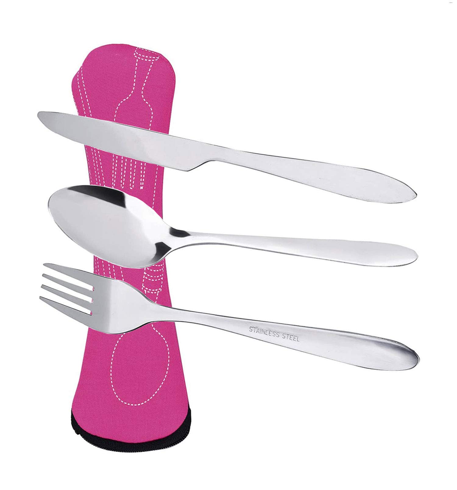 Prettyui Silverware Cutlery Set Stainless Steel with Organizer Bag Travel Camping Flatware Dinnerware Tableware Kit with Storage Lunch Box for Picnic School Knife Fork Spoon Set Rose Case（3 Pack）