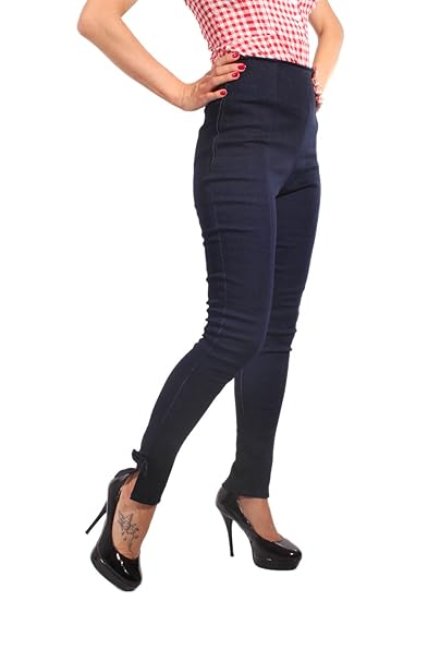 SugarShock Damen Retro Denim Rockabilly High Waisted Zigarette Hose Skinny Jeans