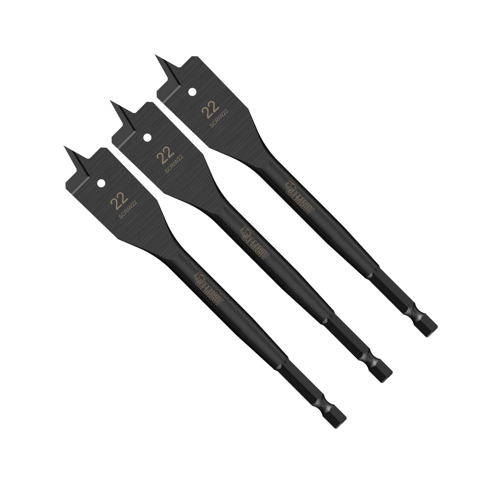 3 x SabreCut SCRIW22_3 22mm x 152mm Impact Rated Flat Wood Spade Bits for Softwood Hardwood Chipboard