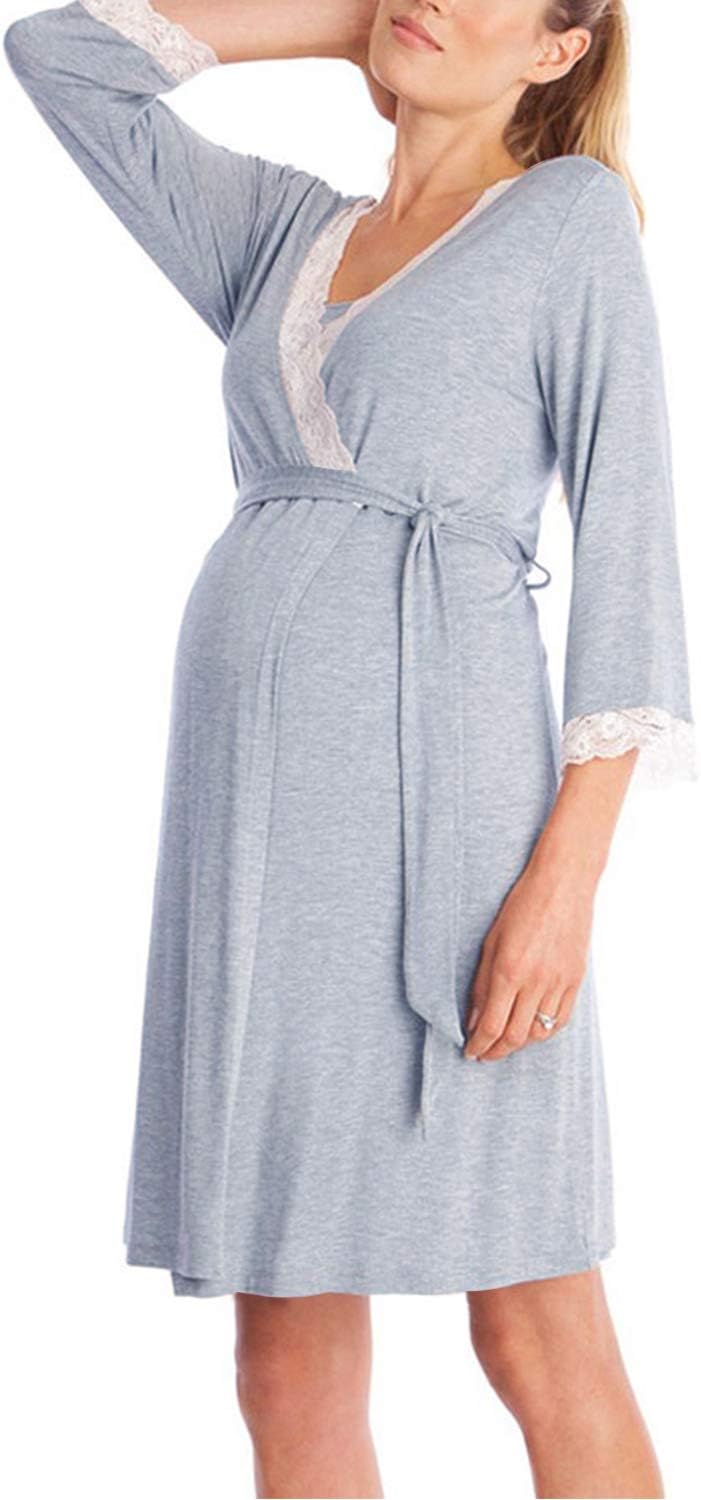 HIUPEB Women's Casual Maternity Nursing Breastfeeding Dress/Labor Delivery Hospital Robe