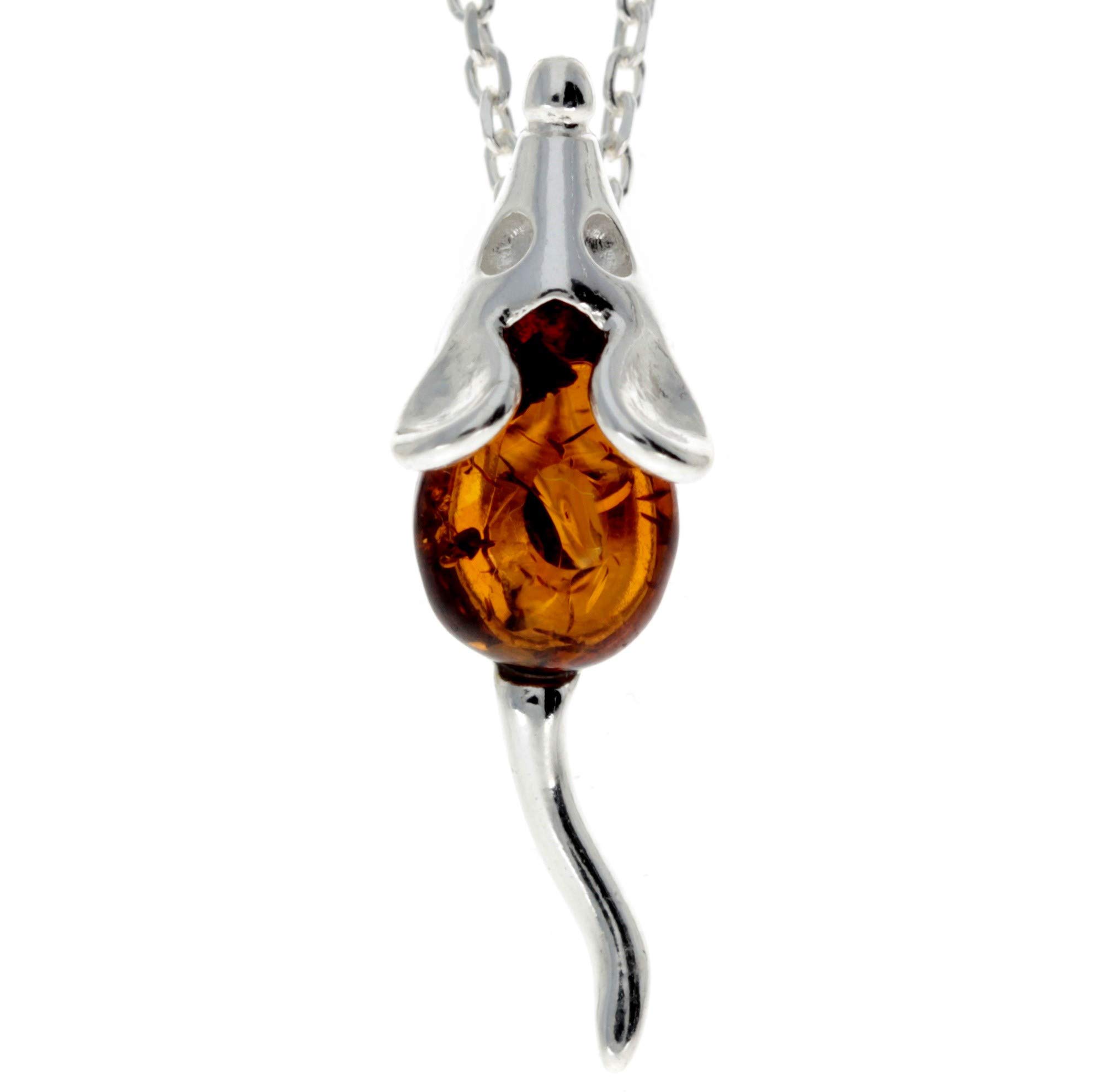 Genuine Cognac Baltic Amber & Sterling Silver Little Mouse Pendant without Chain - GL2009C