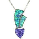 Jewelry Trends Sterling Silver Created Blue Opal and Purple CZ Pendant on Chain Necklace