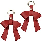 CALFOVERA 2PCS Yellow PU Leather Bow Keychain Bag Charm for Women Leather Bowknot Car Key Rings Elegant Bow Charm Key Chain