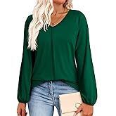 Dokotoo Womens Tops Fashion V Neck Long Sleeve Tops for Women Fall Outfits for Women 2025 Casual Loose Blouses