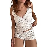 Argeousgor Women Y2k 2 Piece Lace Shorts Set Floral Pajama Set Sleeveless Cami Top with Shorts Pajamas Sets Sleepwear