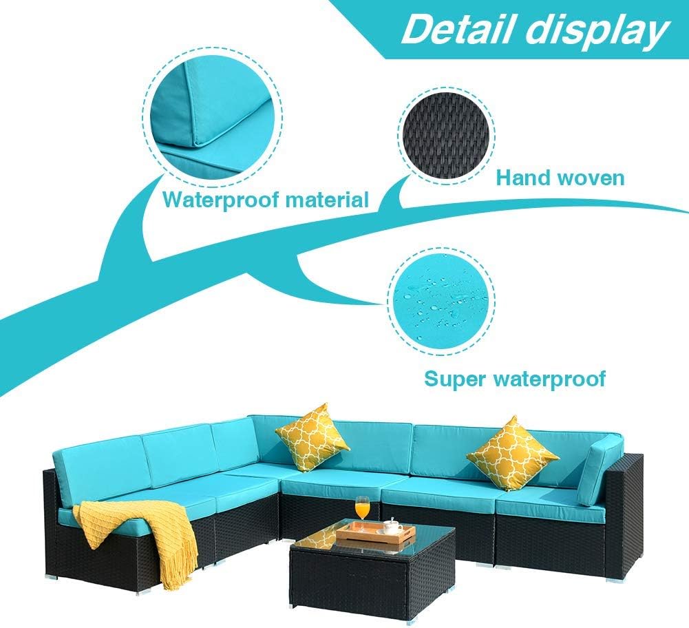 DKLGG 7 Pieces Patio Furniture, Outdoor Rattan Conversation Set, Blue : Garden & Outdoor