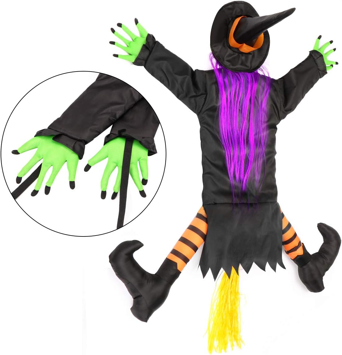 Y- STOP Hanging Crashing Witch,Door Porch Tree Decoration Props Crashed Witch - Outdoor Halloween Decorations: Home & Kitchen
