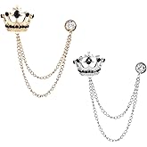 2PCS Lapel Pin for Men Suits,Crystal Crown Hanging Chain Brooch Suit Pin Suit Accessories Gold Crown Brooch,British Style Vintage Metal Crystal Rhinestone Broochs,Lapel Pin Accessories for Men Women Halloween Gifts