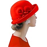 ORIDOOR Women Vintage Wool Felt Flowers Bucket Cloche Bowler Hat Church Wedding Dress Fascinator Hat Winter Felt Fedoras