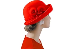 ORIDOOR Women Vintage Wool Felt Flowers Bucket Cloche Bowler Hat Church Wedding Dress Fascinator Hat Winter Felt Fedoras
