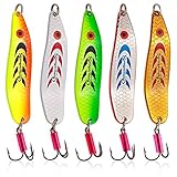 Sougayilang Colorful Hard Spoon Spinner Fishing Lures Metal Treble Hooks Baits Pack of 5pcs
