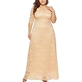 Eternatastic Womens Floral Lace 2/3 Sleeves Maxi Dress Evening Party Long Dress 5XL Beige