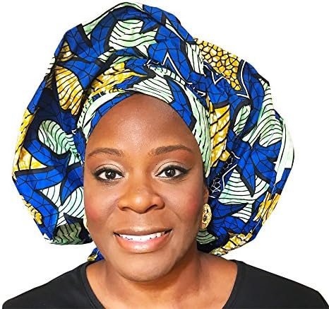 African Head Wrap Tribal Scarf Gele. Stylish Headgear Made Of Ankara Blue Fabric