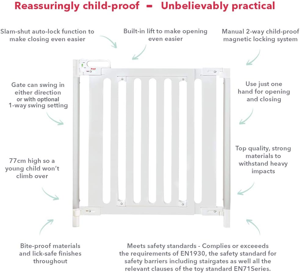 Fred Safety Screw Fit Pure White Wood Baby Safety Gate to Fit Openings 75cm to 104cm - Image 4