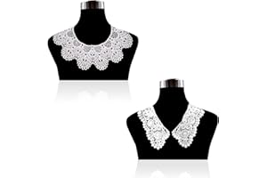 MAMUNU 2 Pieces White Lace Collar, Hollow Out Flower Lace Fabric Collar, Embroidered Applique Neckline for Women and Girls Sewing Supplies Crafts DIY Accessory