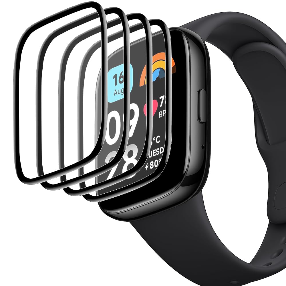 Akancy Pack of 4 Screen Protectors Compatible with Redmi Watch 3 Active 3D Carbon Fibre Edge Film Bubble-Free High Resolution Anti-Scratch Protection [Edge Cover] - Transparent