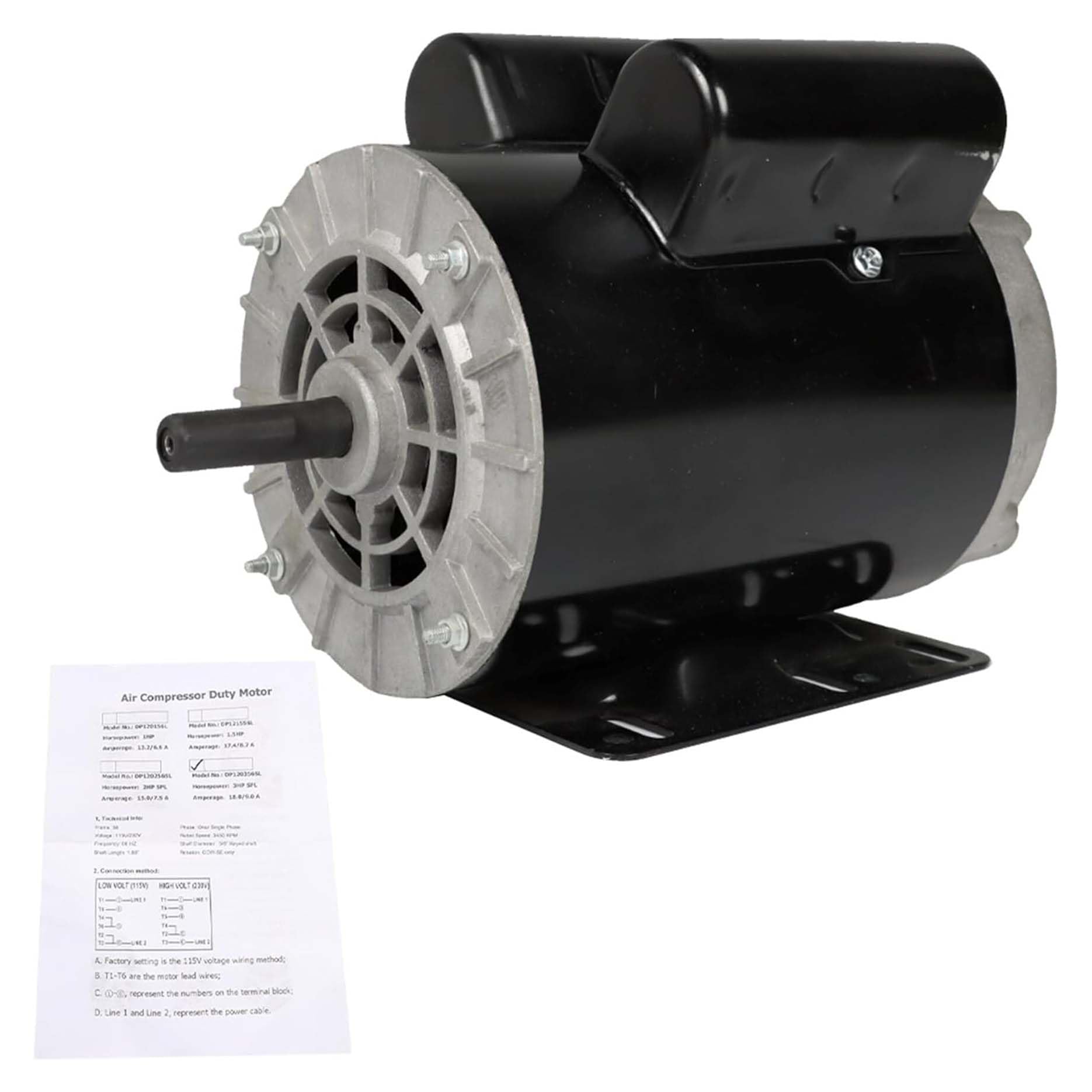 Photo 1 of ***FACTORY SEALED***3 HP SPL Air Compressor Motor 60HZ 56 Frame 5/8 Inch Shaft 115/230V 3450RPM Black (Not Standard 3HP Motors)