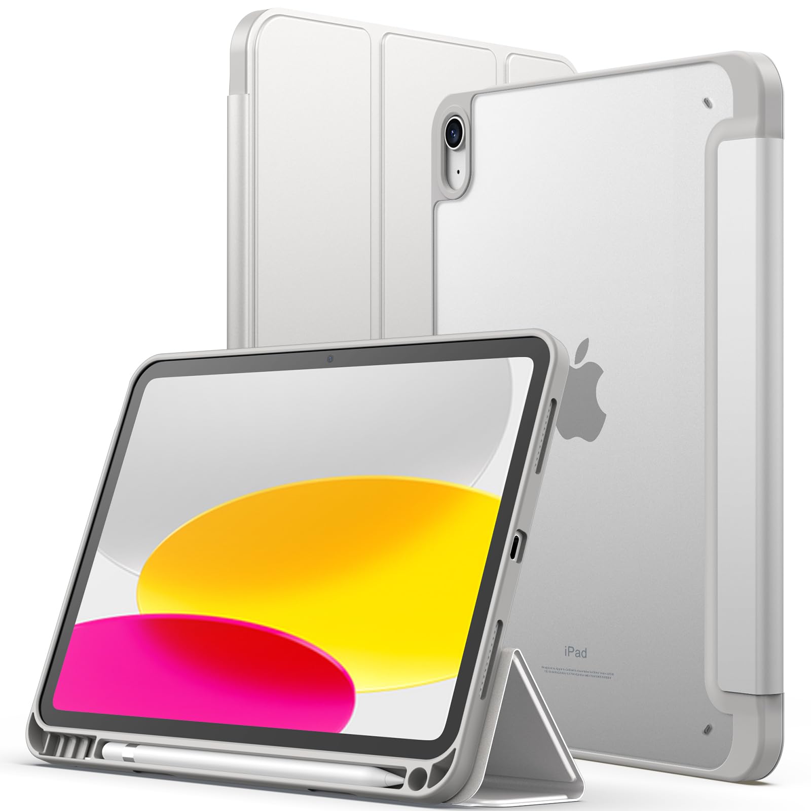 JETech Matte Case for iPad (A16) 11th/10th Generation (2025/2022) with Pencil Holder, Frosted Translucent Back Slim Stand Protective Tablet Cover (Silver) — image 1