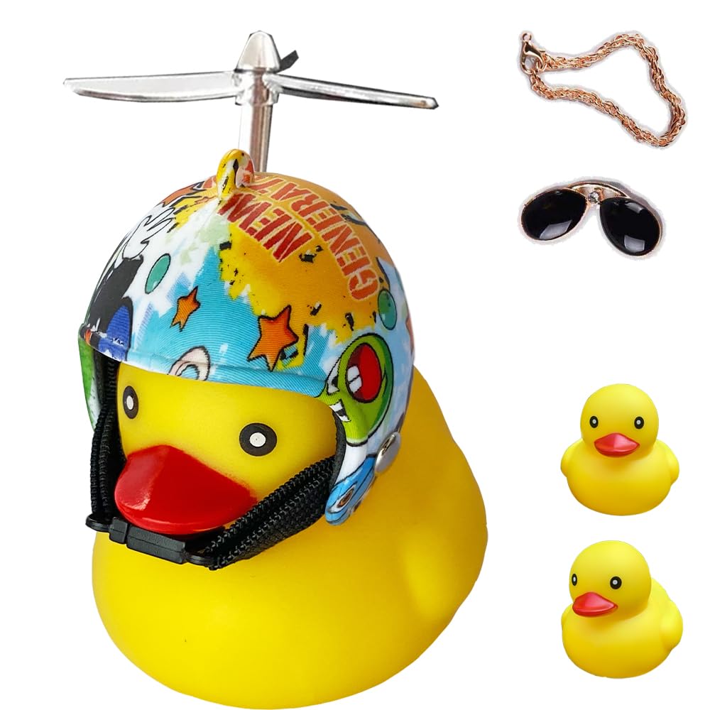 ACEDOAMARE Duck Bike Bell, Cute Rubber Yellow Duck Bicycle Accessories with LED Light Propeller Helmet Squeeze Horns for Cycling Motorcycle Car Handlebar Bicycle (Seaworld)