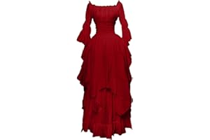 KULUZEGO Women Vintage Goth Grunge Goddess Peplum Lolita Costumes Cosplay Dresses for Women Hippie Medieval Dresses