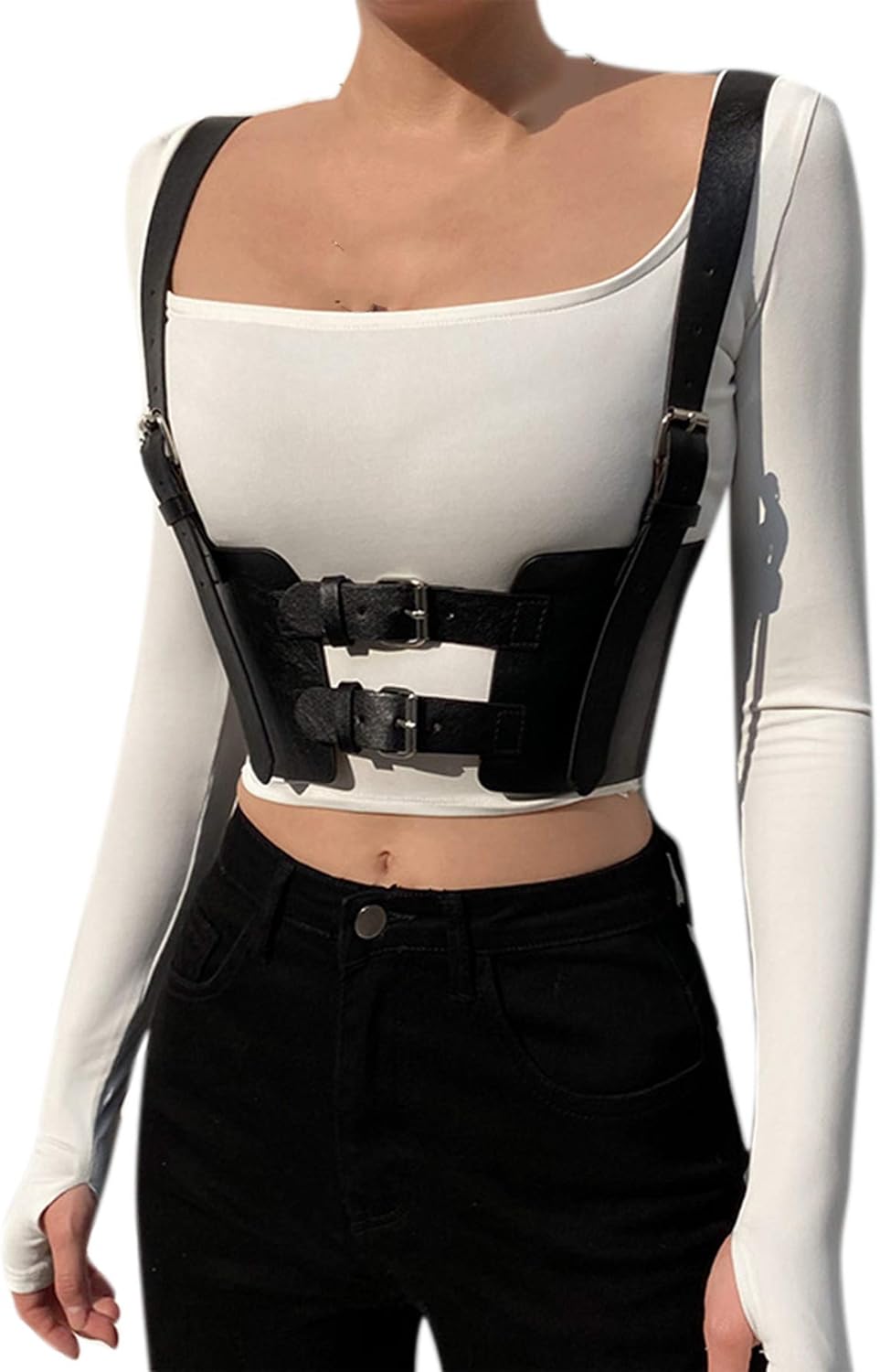 Women Sexy Pu Leather Corset Crop Top Black Amazon.ca Clothing