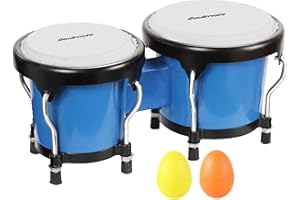 Soulmate Bongo Drum 4'' and 5'' Set for Adults Beginners, Tunable Natural Skin Bongos Percussion Instruments With Tuning Wrench (Blue)