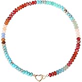 Handmade Beaded Gemstone Choker Necklace for Women Boho Colorful Rainbow Natural Stone Bead Necklaces Beach Summer Jewelry