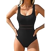CUPSHE Women's One Piece Swimsuit Scoop Neck Textured Bathing Suit Cutouts Low Back Swimwear Wide Straps