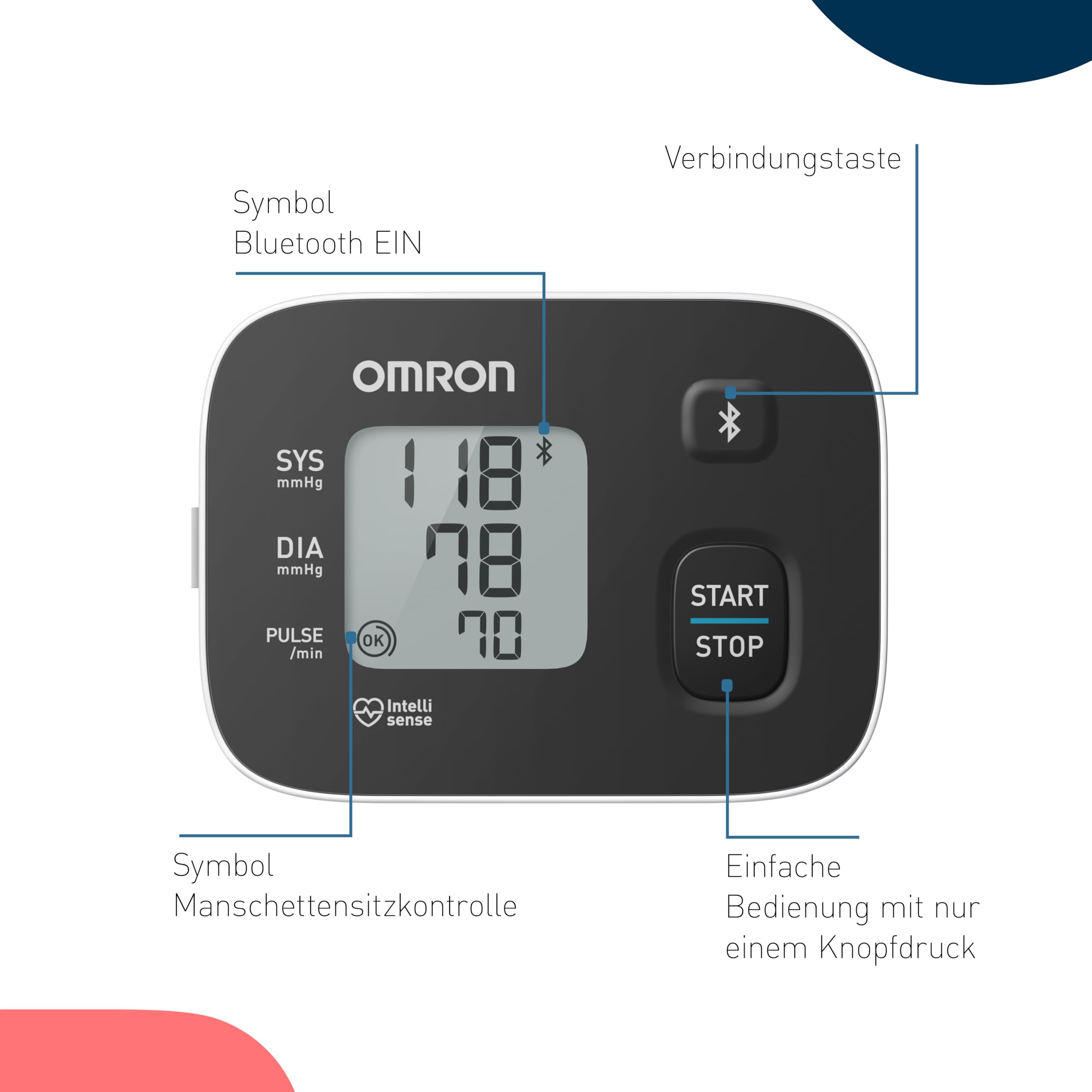 OMRON RS3 Intelli IT Handgelenk-Blutdruckmessgerät, klinisch validiert, mit kostenloser Smartphone App für iOS/Android, 13,5 – 21,5 cm Manschette, Manschettensitzkontrolle und 30 Speicherplätzen 7